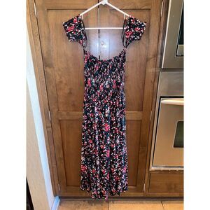 Lulus Floral Smocked Maxi Dress Flutter Ruffle Sleeve Cottagecore Whimsigoth Y2K